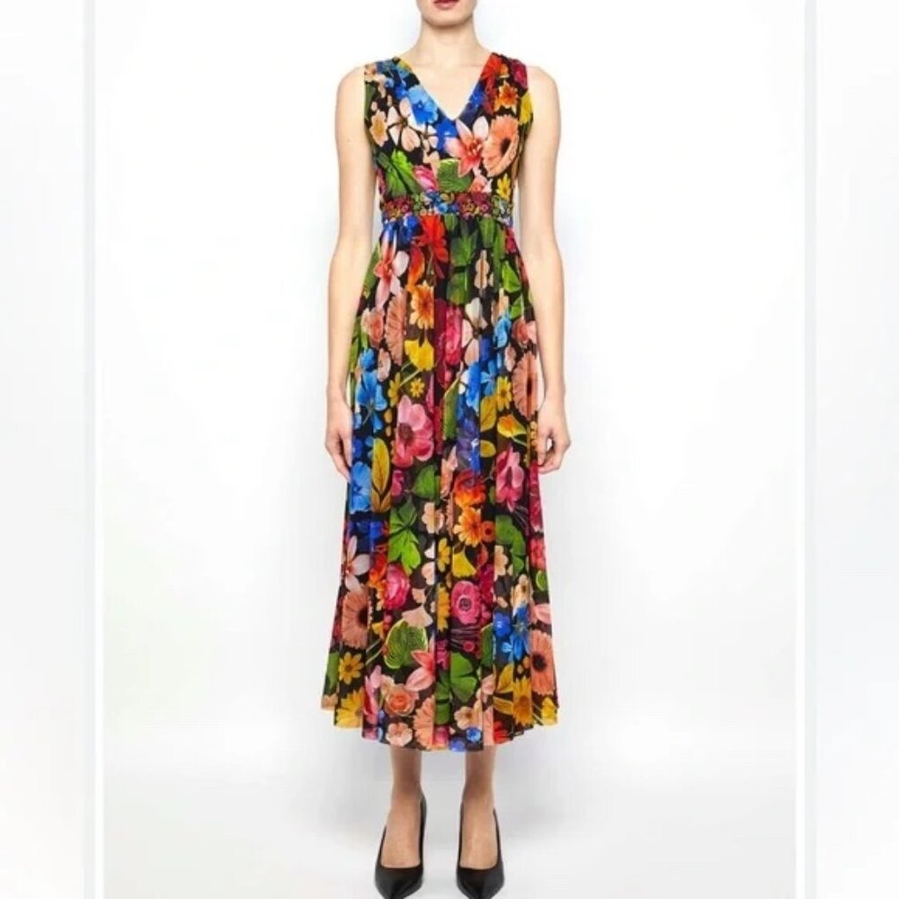 FUZZI Floral-Print Tulle Midi Dress NEW